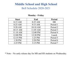 Middle and High School Bell Schedule